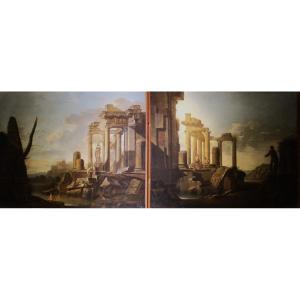 'ruins' Pair Of Oil On Canvas Paintings, G. P. Pannini Amb.