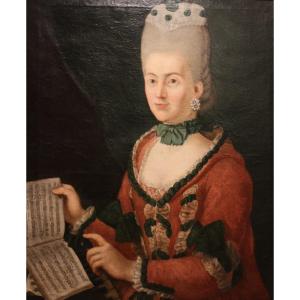 Ortrait Of A Noblewoman At The Piano, Oil On Canvas 18th Century.