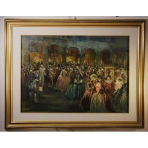 Vincenzo La Bella (naples 1872 - 1954) | Carnival In Venice - Oil Painting