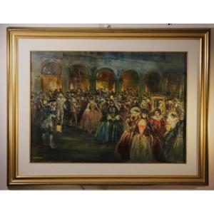 Vincenzo La Bella (naples 1872 - 1954) | Carnaval à Venise - Peinture à l'Huile