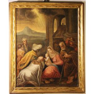 Anonymous Painter From The 18th Century Veneto Area "nativity And Adoration Of The Magi".