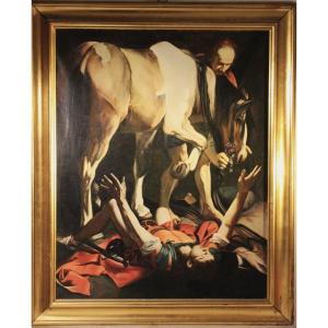 The Conversion Of St Paul By Caravaggio | Copy By C. Caporale Oil On Canvas 