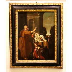 Sainte Famille (saint Jean, Elizabeth Et Zacharie) Peinture à l'Huile Sur Toile.