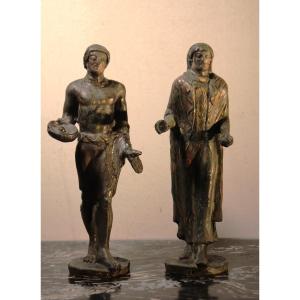 Minghetti Ceramics | Copie En Céramique à Patine Bronze d'Une Paire De Figures étrusques.