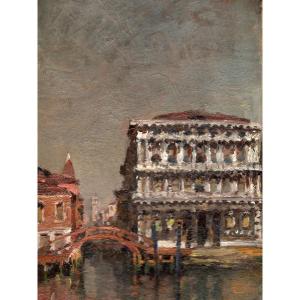 Emanuele Brugnoli (bologne 1859 - Venise 1944) Venise Cà Pesaro, Le Grand Canal, Peinture à l'Huile 