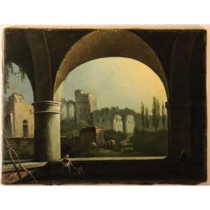 Anonymous Of The 19th Century | Landscape With Arcades And Ruins - Oil Painting