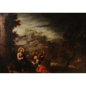 Jésus Avec Sa Femme Et Les Fils De Zébédée (les Apôtres Jean Et Jacques) - Huile Sur Toile 