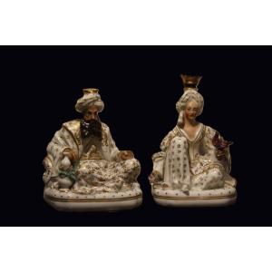  Jacob Petit - Vieux Paris 19ème Siècle Paire De Figurines En Porcelaine "sultan Et Sultane" 