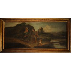 Escape To Egypt, Oil Painting On Canvas 18th Century  