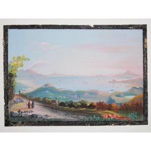« Vues de Naples », paire de gouaches sur papier.