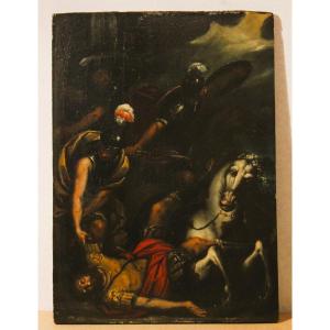Conversion de saint Paul (Saul tombé de cheval), huile sur bois, XVIIe siècle.