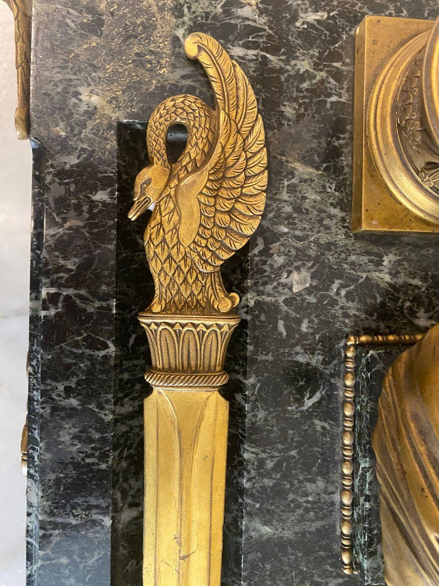 Inkwell In Gilded Bronze And Marble.-photo-2