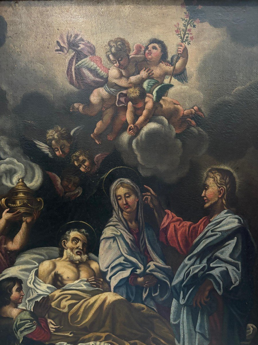 huile sur toile représentant la mort de saint Joseph-photo-3