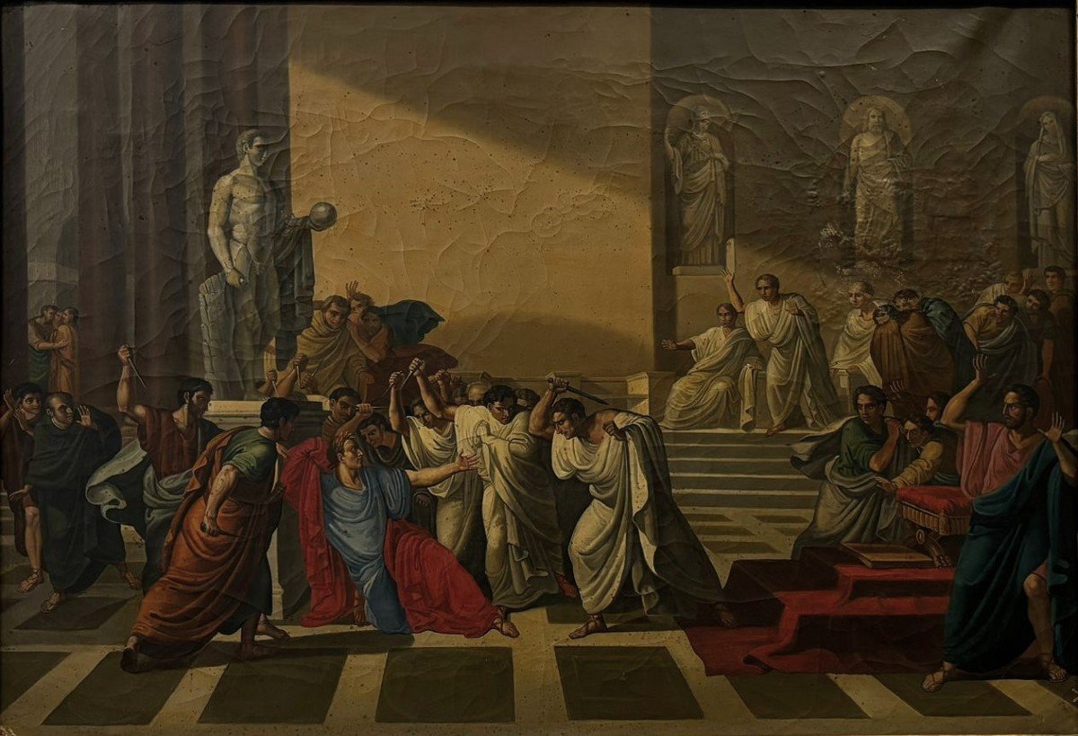 Antonio Fedi  1771 - 1843, Firenze     Huile sur toile représentant la mort de César-photo-2
