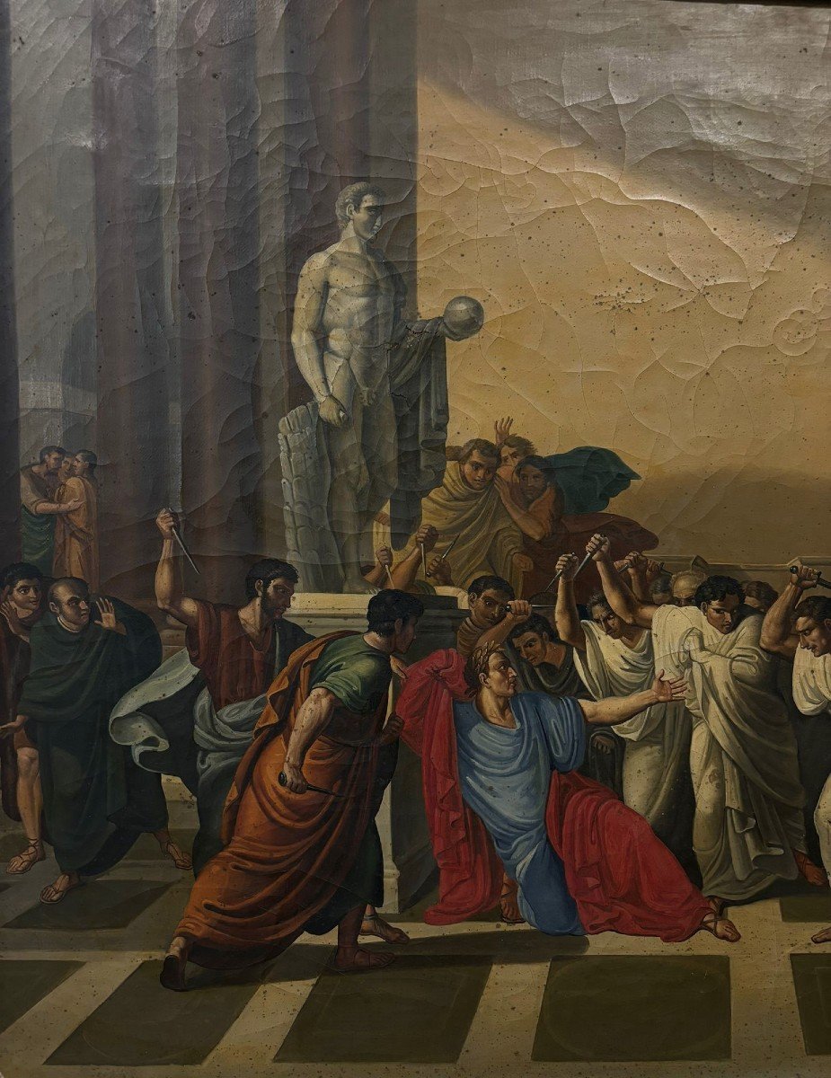 Antonio Fedi  1771 - 1843, Firenze     Huile sur toile représentant la mort de César-photo-1
