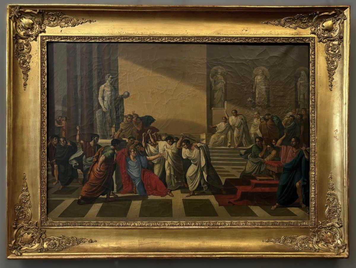 Antonio Fedi  1771 - 1843, Firenze     Huile sur toile représentant la mort de César