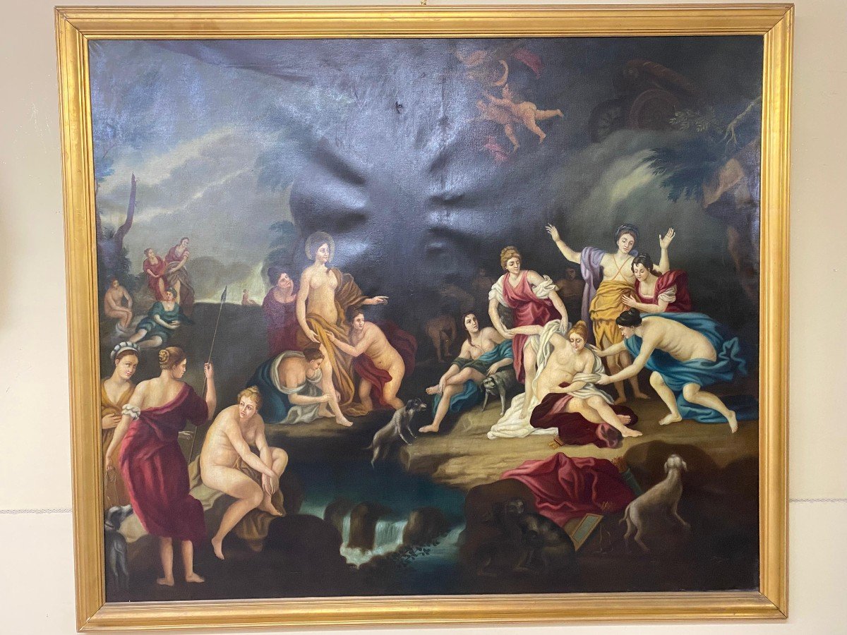 Grande Peinture à l'Huile Sur Toile, seconde moitié du 19ème siècle-photo-3