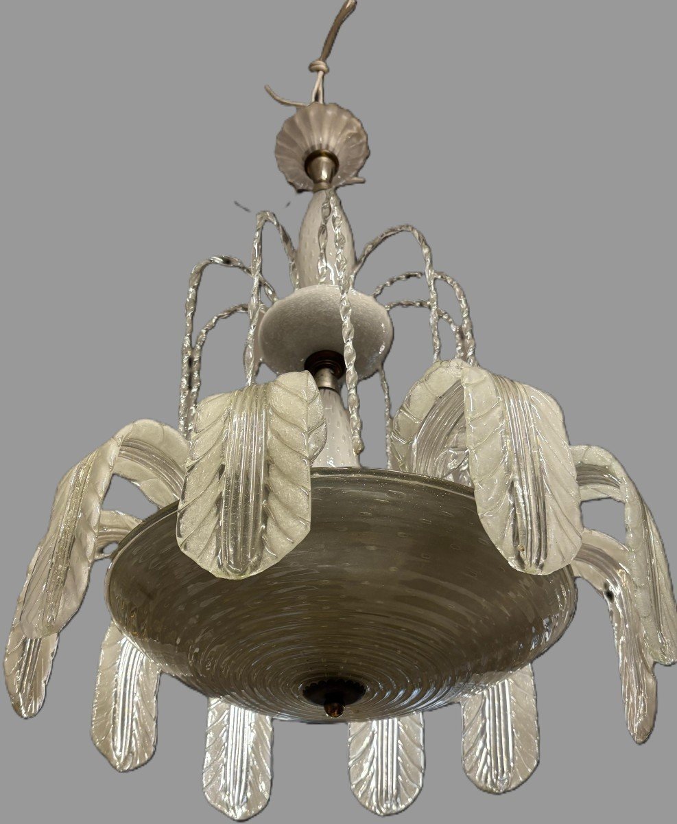 Barovier E Toso Chandelier In Murano Glass And Brass, 1930, Italy-photo-3