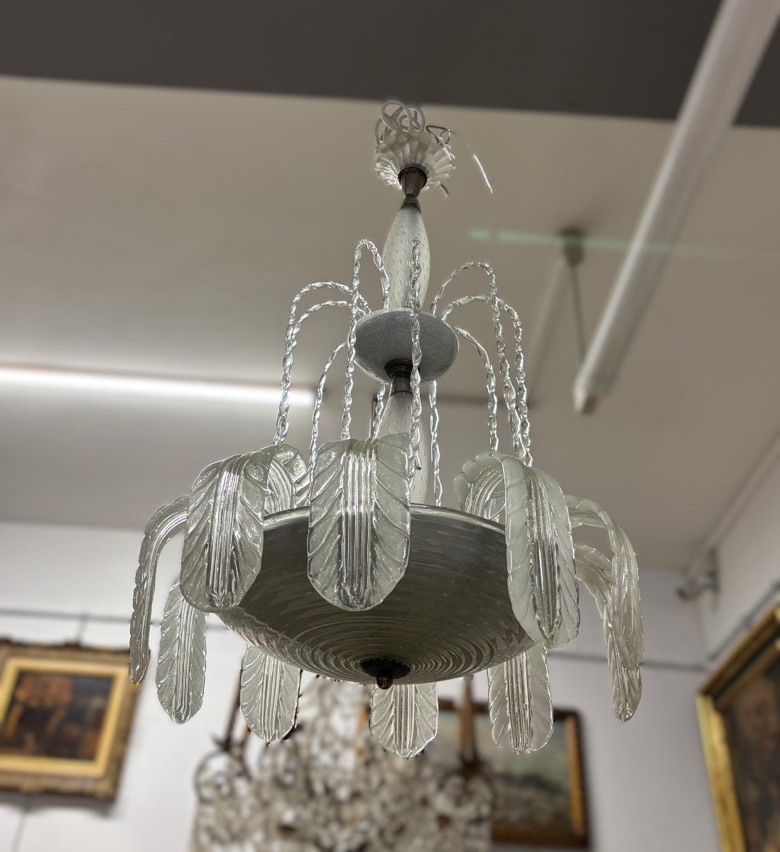 Barovier E Toso Chandelier In Murano Glass And Brass, 1930, Italy-photo-4