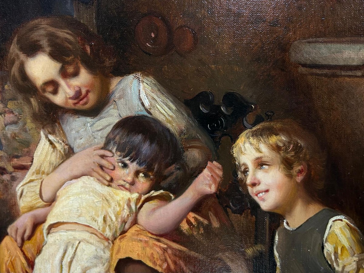 Scène familiale dans un intérieur paysan-photo-2