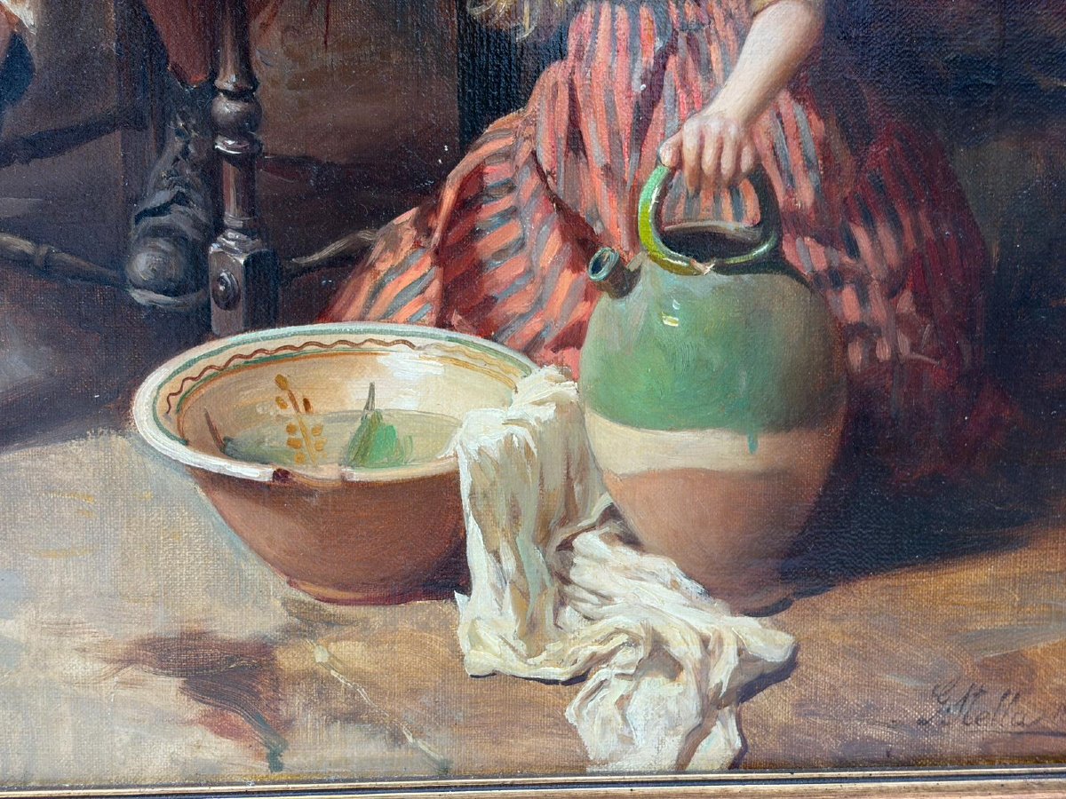 Scène familiale dans un intérieur paysan-photo-3