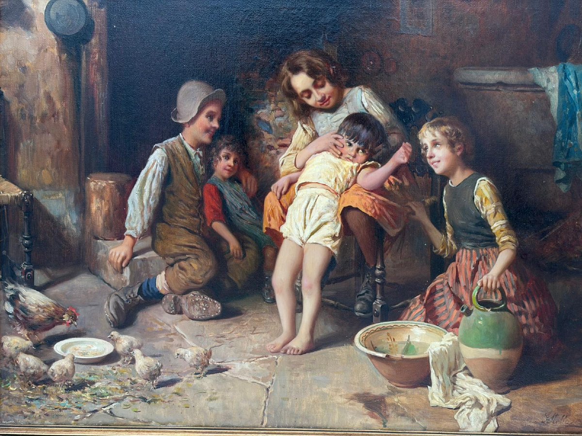 Scène familiale dans un intérieur paysan-photo-7