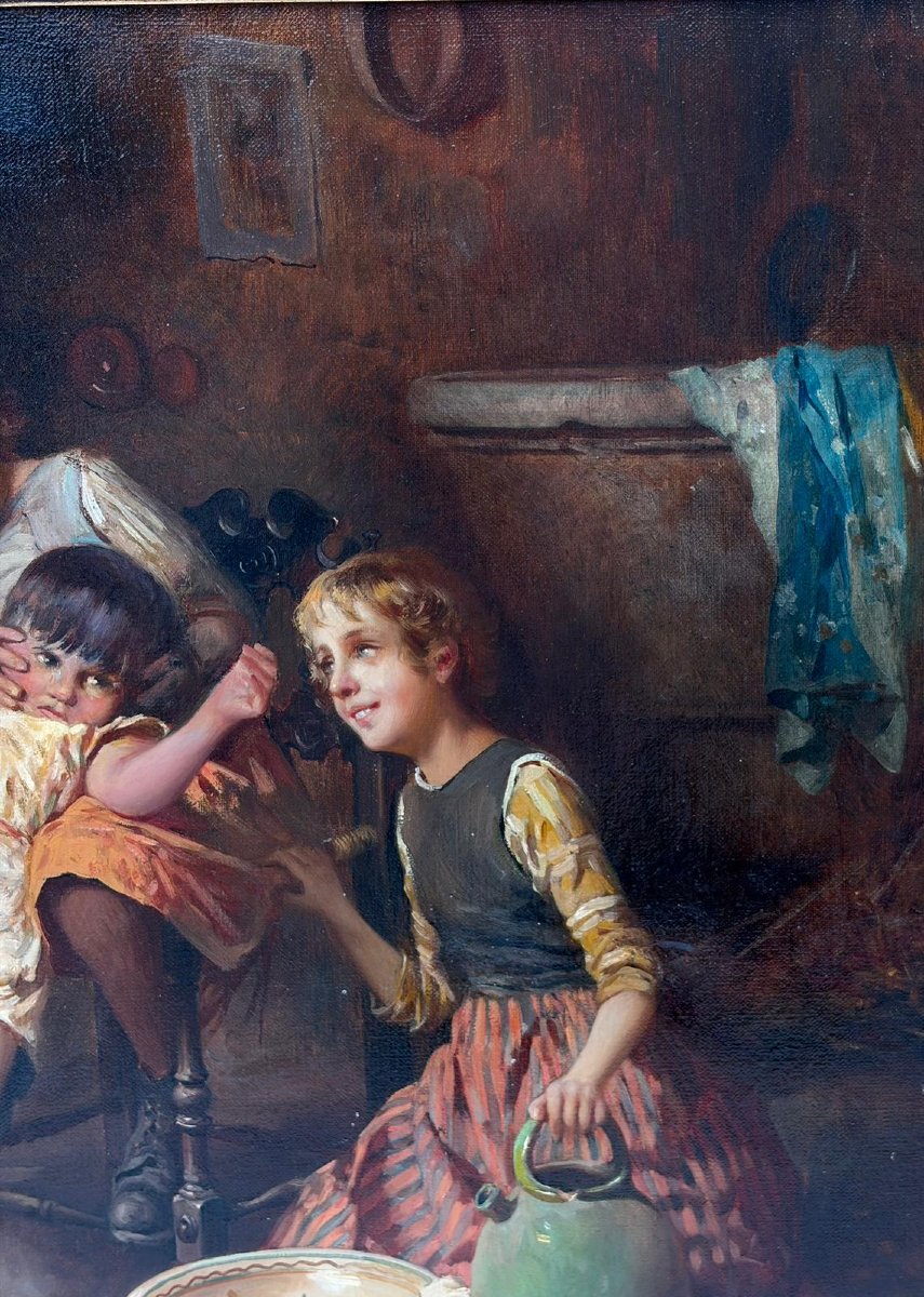 Scène familiale dans un intérieur paysan-photo-8