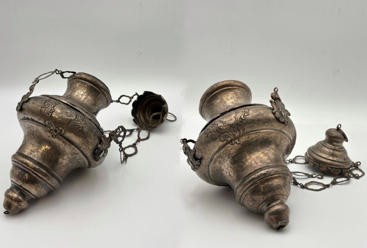 Paire de lampes votives en argent  Palerme, XVIIIe siècle-photo-2