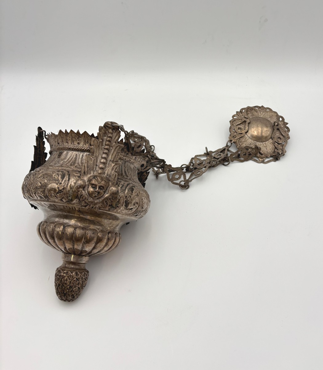 Solid Silver Votive Lamp  Southern Italy, Dated 1903