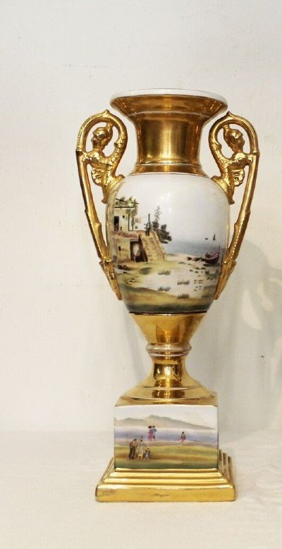 Paire De Vases Empire En Porcelaine, XIXe Siècle-photo-2