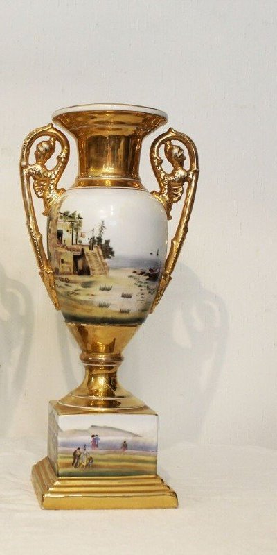Paire De Vases Empire En Porcelaine, XIXe Siècle-photo-3