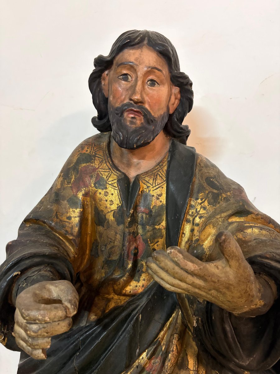 Polychrome And Gilded Wooden Sculpture – Saint Luke The Evangelist-photo-3