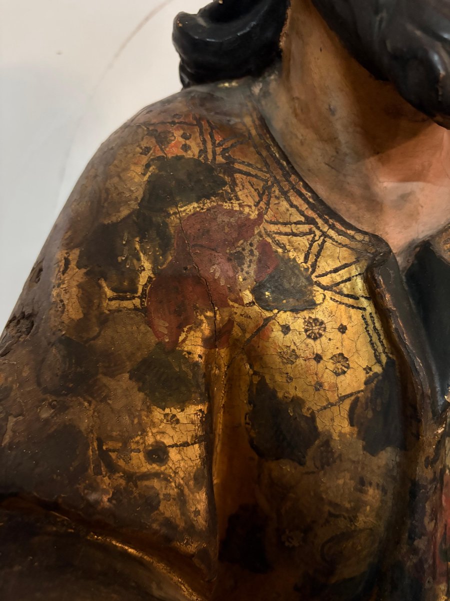Polychrome And Gilded Wooden Sculpture – Saint Luke The Evangelist-photo-3