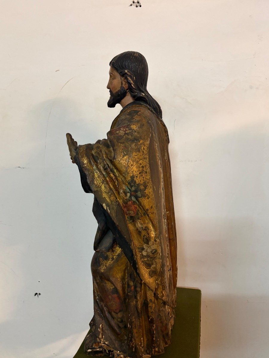 Polychrome And Gilded Wooden Sculpture – Saint Luke The Evangelist-photo-7