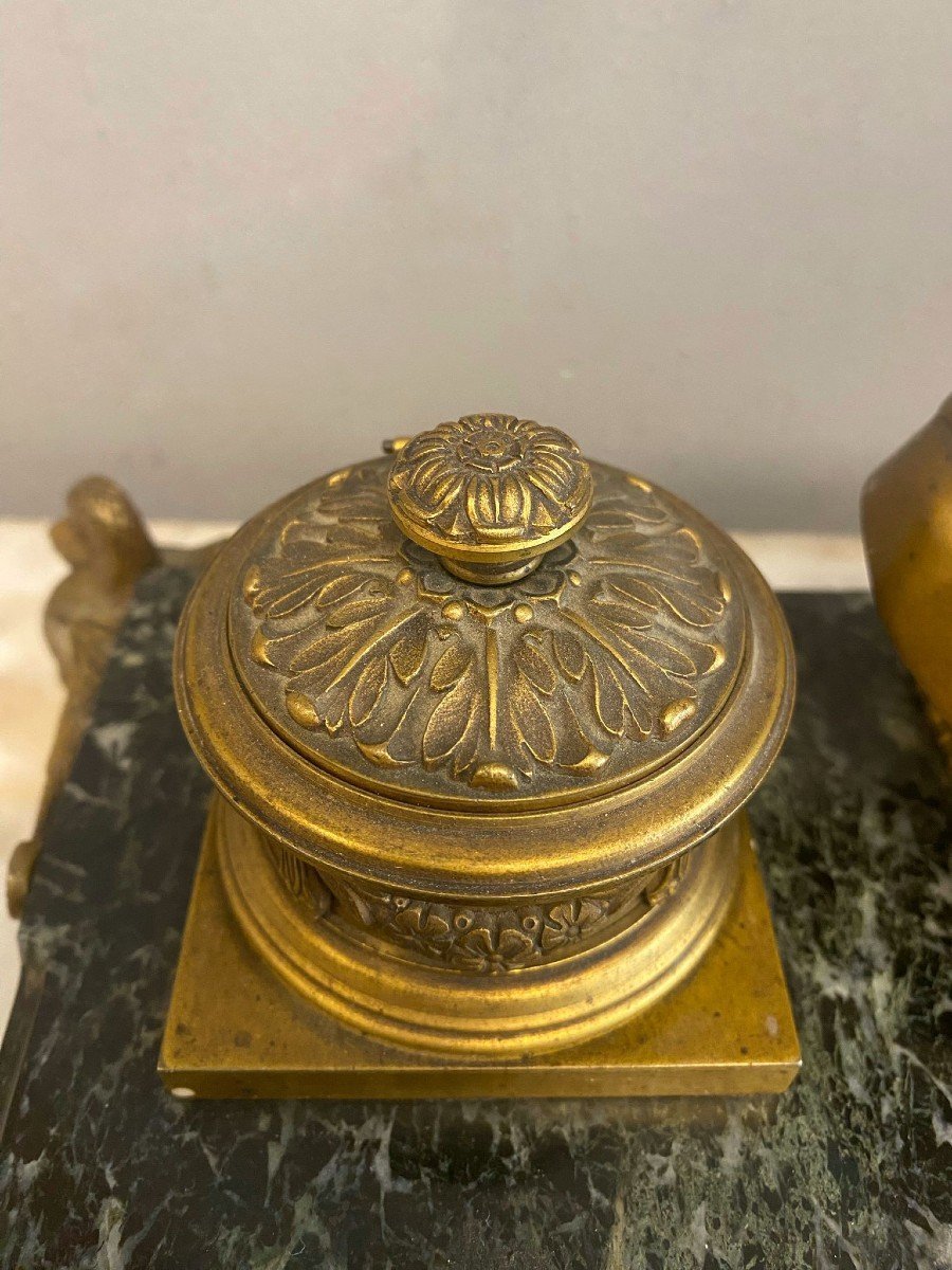 Encrier En Bronze Doré Et Marbre.-photo-3