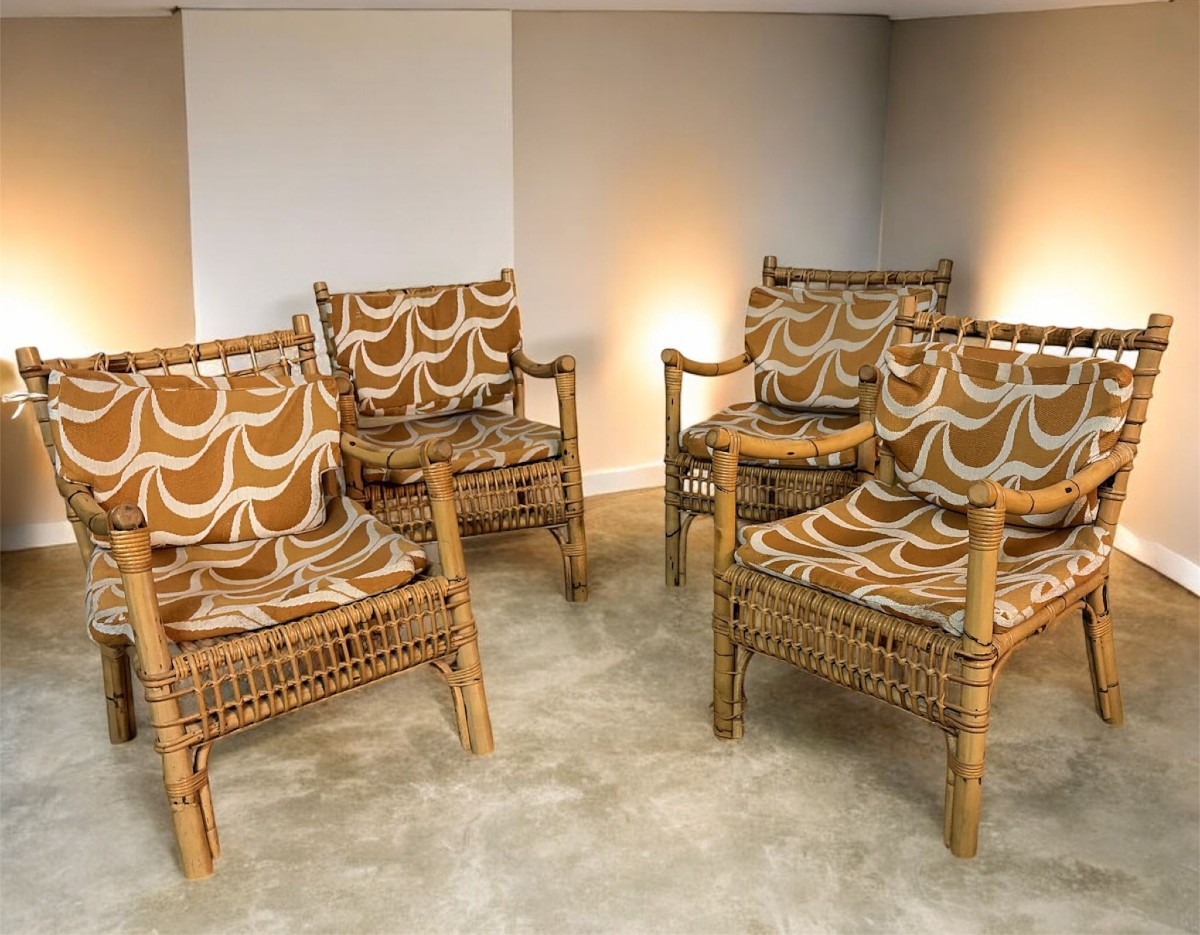 Bamboo And Rattan Living Room Set – Attributed To Franco Albini For Bonacina, Italy, 1950s–1960-photo-3