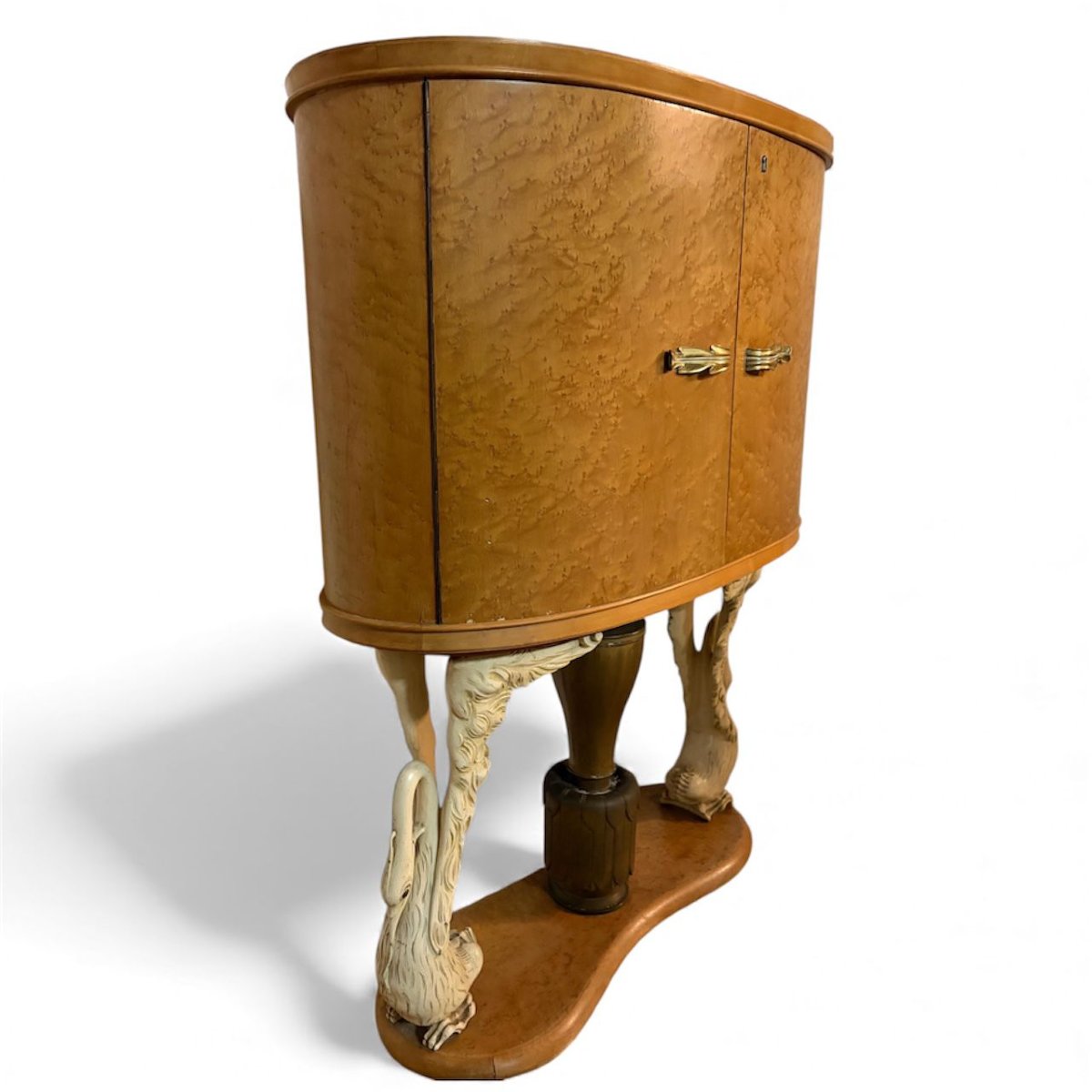 Italian Art Deco Bar Cabinet With Sculpted Swans And Gilt Bronze Column, Ca. 1940-photo-3