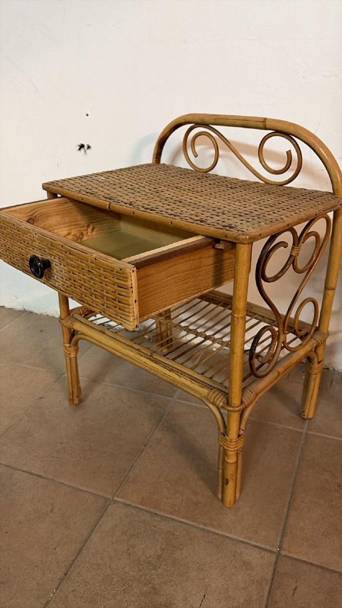 Paire de tables de chevet en bambou et rotin tressé – Italie, années 1950-photo-2