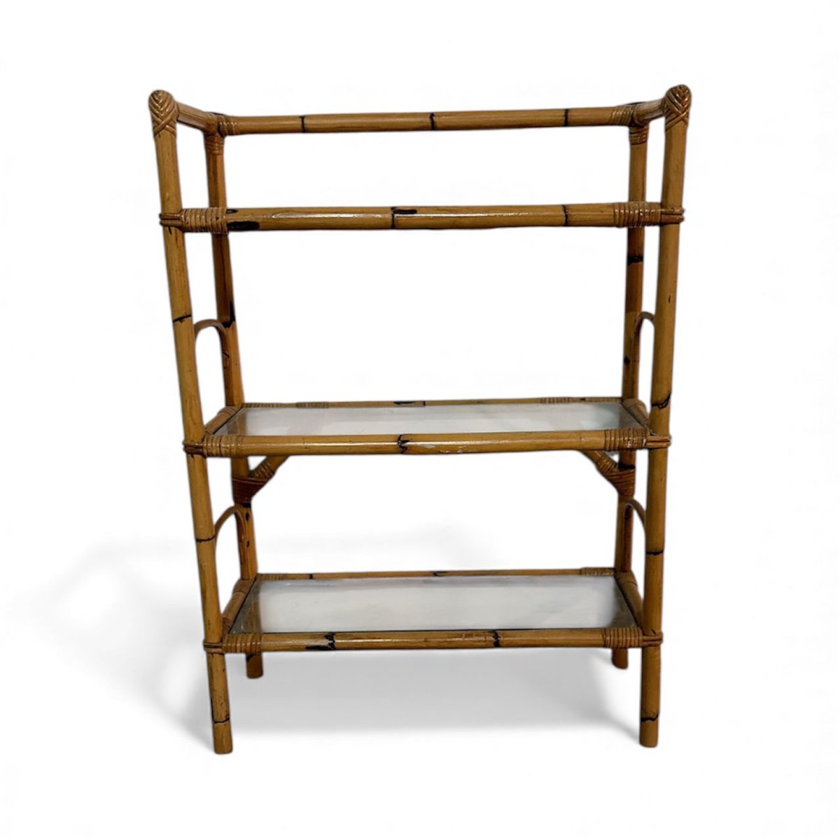 Vitrine en bambou avec étagères en verre – Italie, années 1950-photo-2