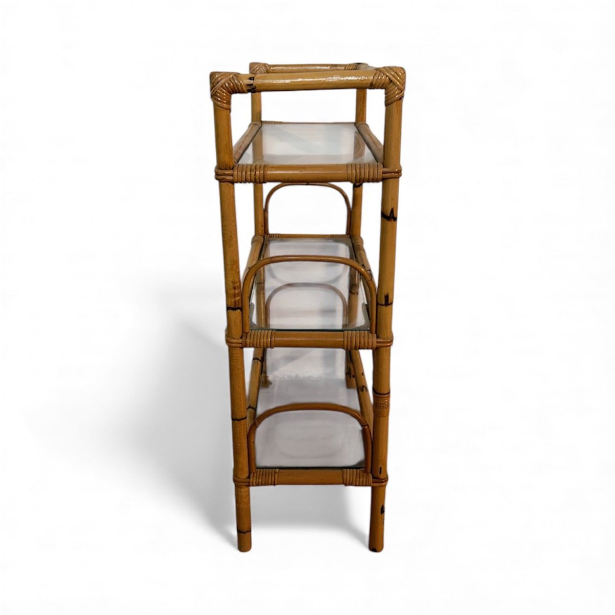 Vitrine en bambou avec étagères en verre – Italie, années 1950-photo-3