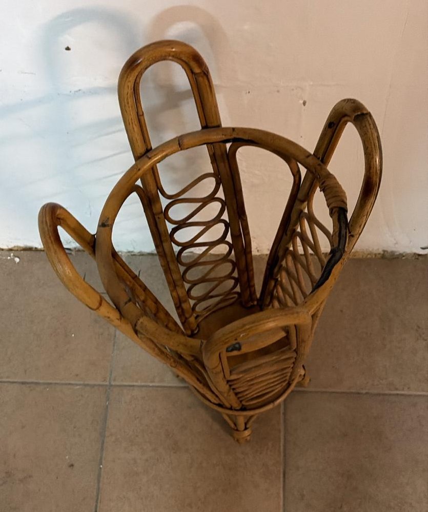 Woven Rattan Plant Pot, Italy, 1950s-photo-2