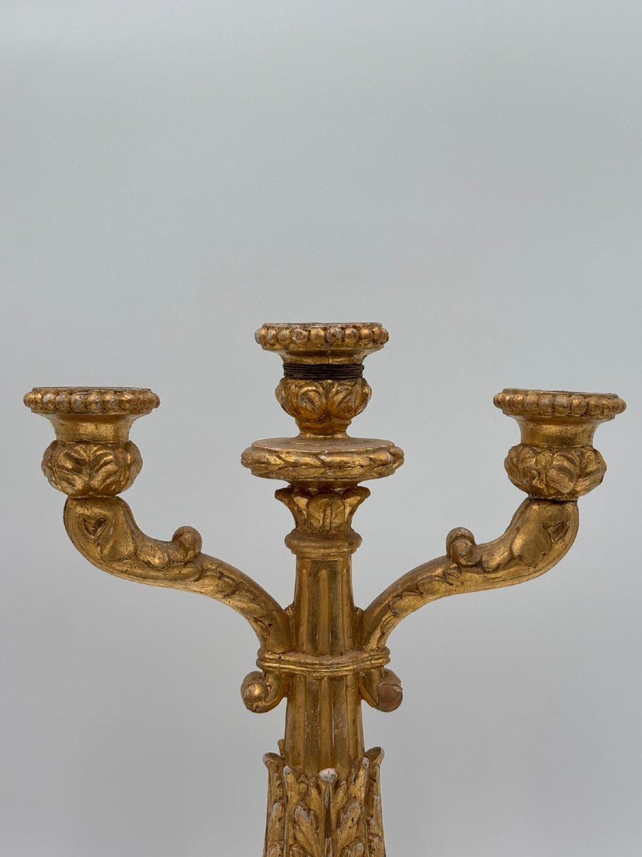 Pair Of Three-light Gilded Wooden Candelabra – Sicily, Late 18th/early 19th Century-photo-3