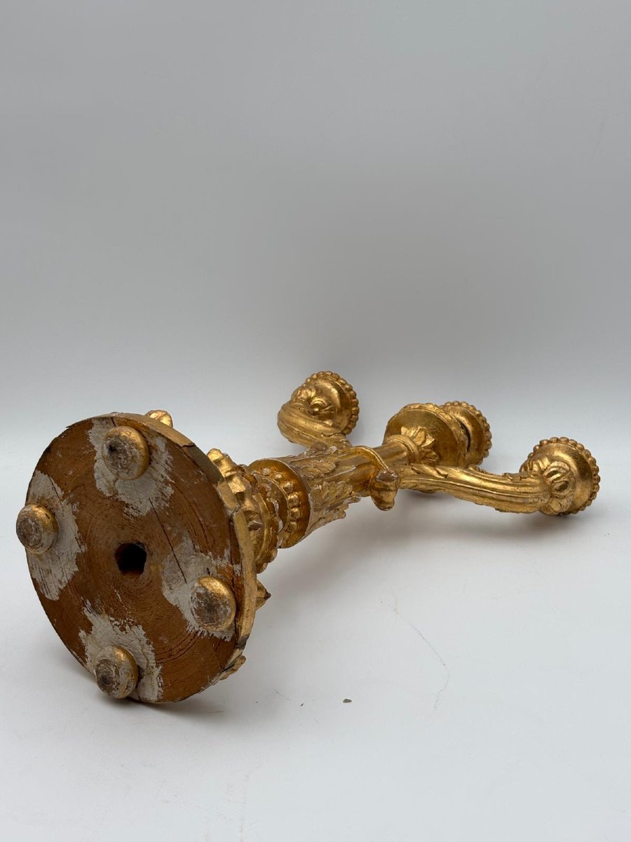 Pair Of Three-light Gilded Wooden Candelabra – Sicily, Late 18th/early 19th Century-photo-4