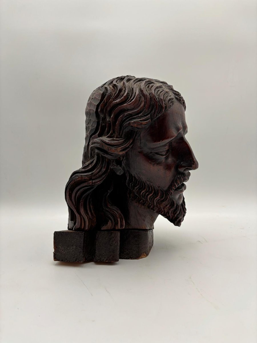 Carved Wooden Head Of Christ – Italy, 18th Century-photo-2
