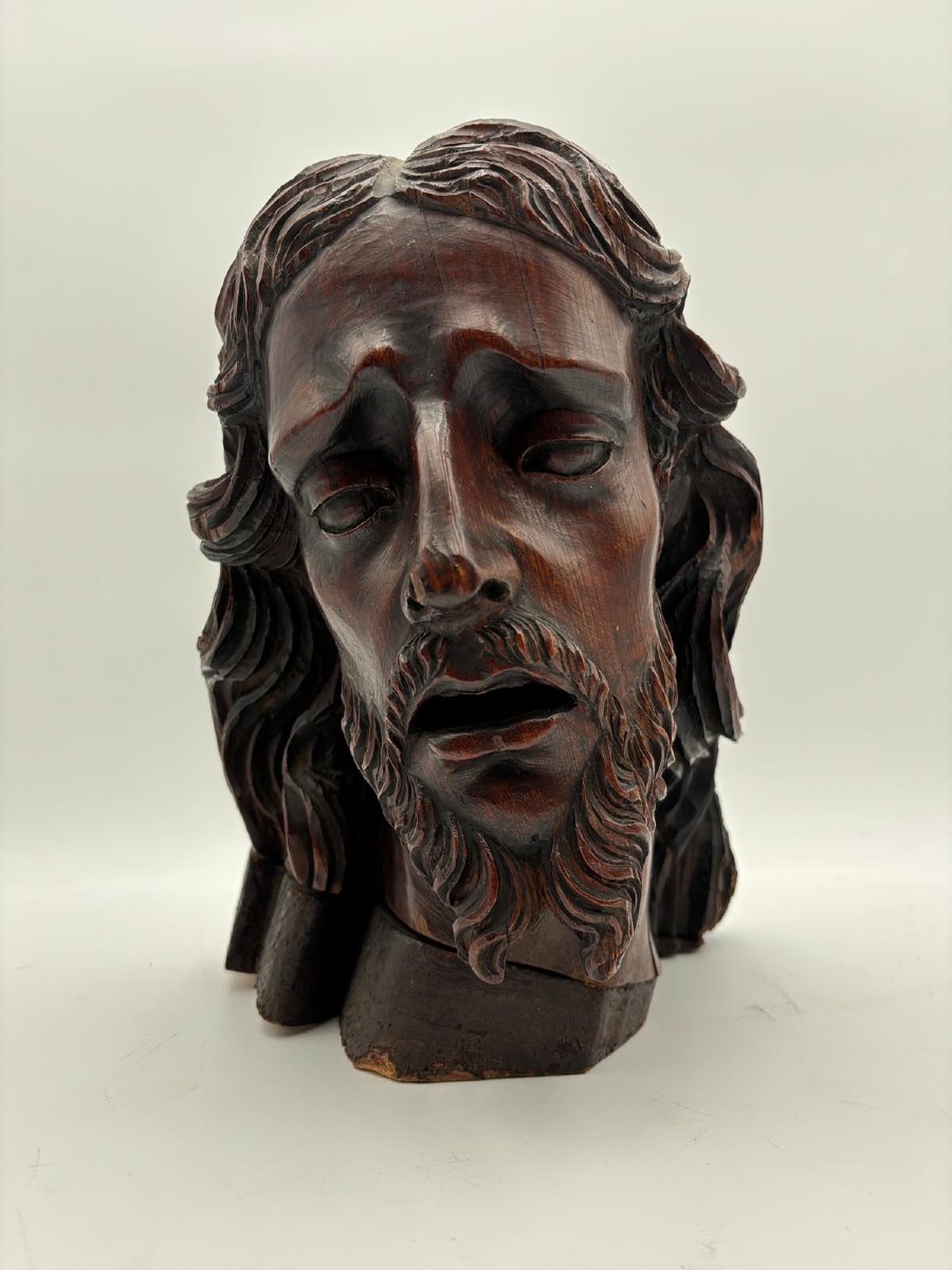 Carved Wooden Head Of Christ – Italy, 18th Century-photo-3