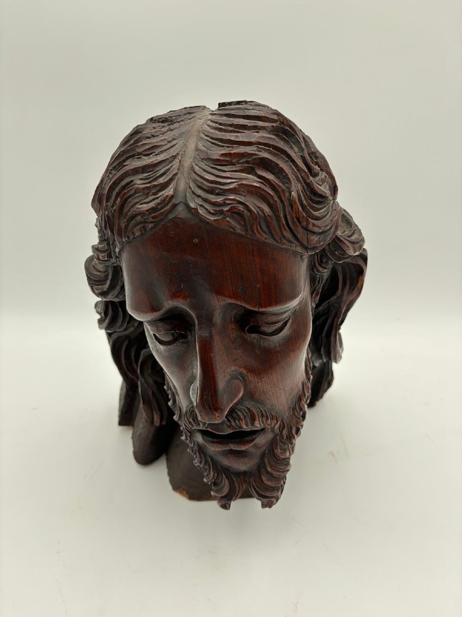 Carved Wooden Head Of Christ – Italy, 18th Century-photo-4