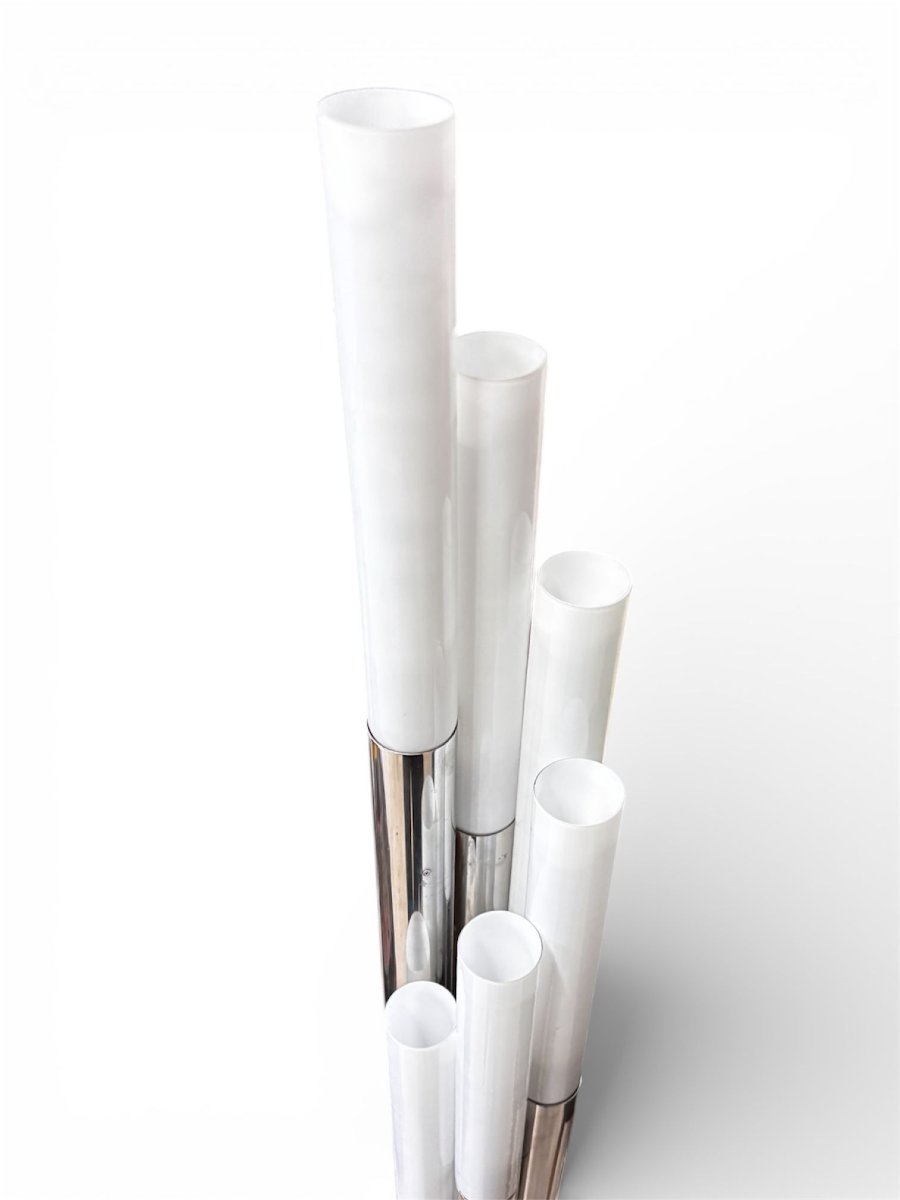 Lampadaire italien des années 1960 en métal chromé et verre opale – fabriqué à Milan-photo-3