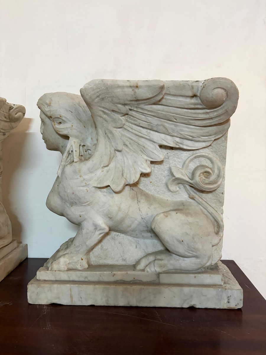 Pair Of Winged Marble Sphinxes – Second Half Of The 18th Century-photo-4