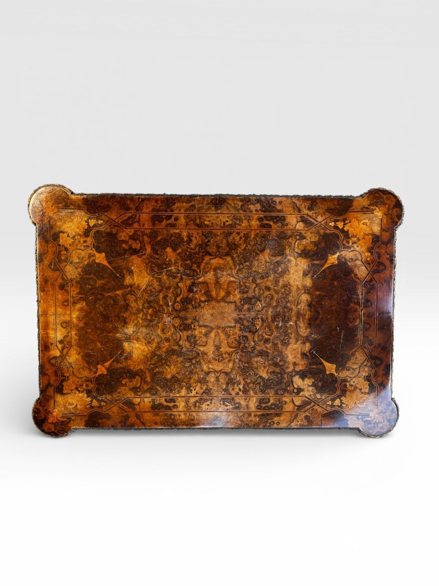 English Burl Elm Work Table  England, 19th Century-photo-3