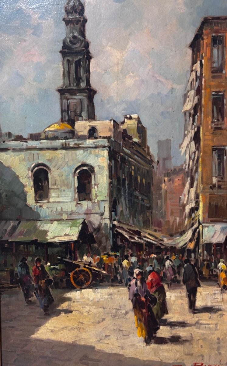 Pair Of Oil Paintings On Panel With Italian And Venetian Urban Views -photo-4